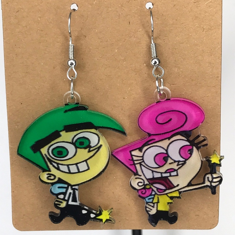 Cartoon TCB Wanda and Cosmo 2D Acrylic Dangle Earrings Fashion Jewelry - Picture 4 of 4